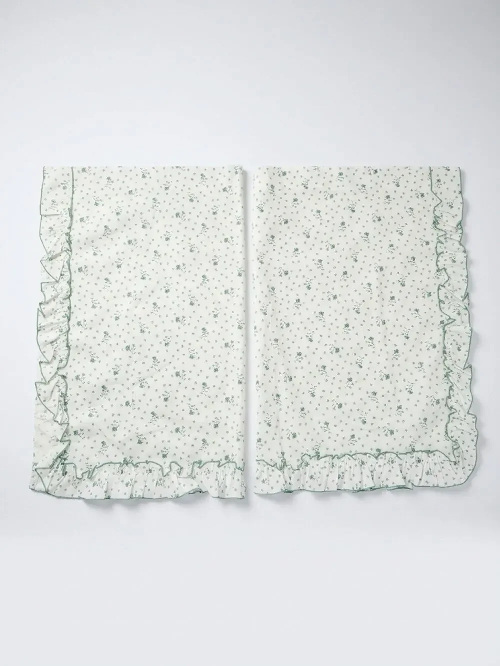Vintage White Dainty Green Floral Curtains Valances Ruffles Cotton Cottage Home